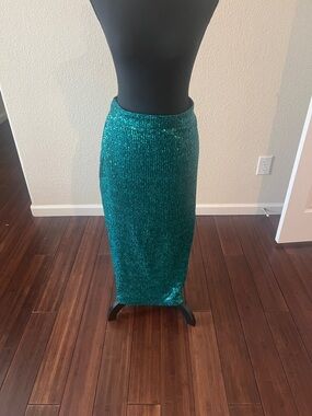 Maeve Dark Green Maxi Skirt with Sequins